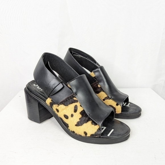I Desire The Things That Will Destroy Me Calf Hair Cow Print Block Heel Sandals - Picture 1 of 9